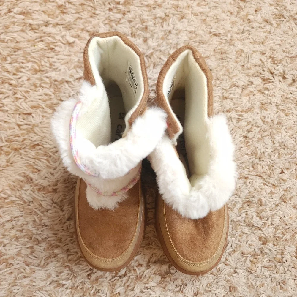 Carter's Winter Boots Girls Size 13 Brown Faux Fur Heart Trim Lug Sole